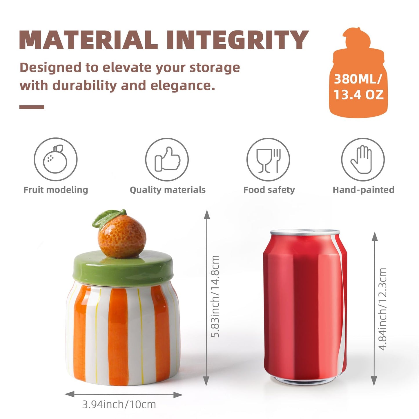 DIF DECO Cookie Jars with Lid Airtight, Hand Painted Orange Ceramic Food Storage Containers with Lids for Home Decor and Kitchen Countertops, For Coffee, Spices, Sugar, Tea, Salt, Honey, Candy, Nut