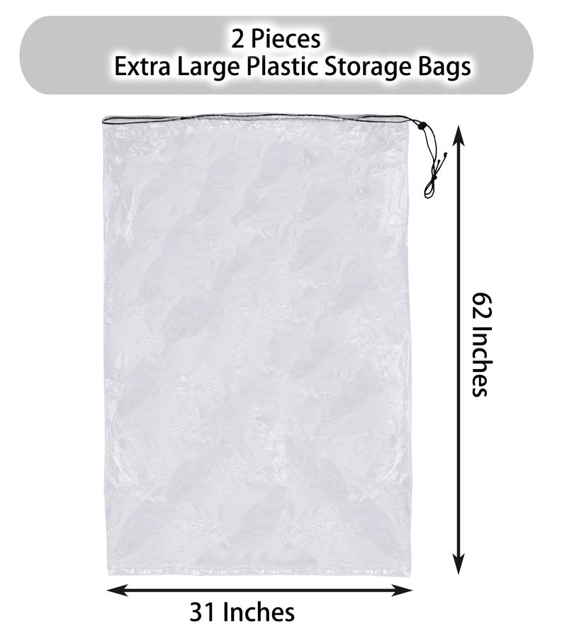 2 Pack Golf Bag Cover, 31x62 inches Extra Large Clear Drawstring Dust Covers Plastic Storage Bags, Good for Household Organizing Reusable