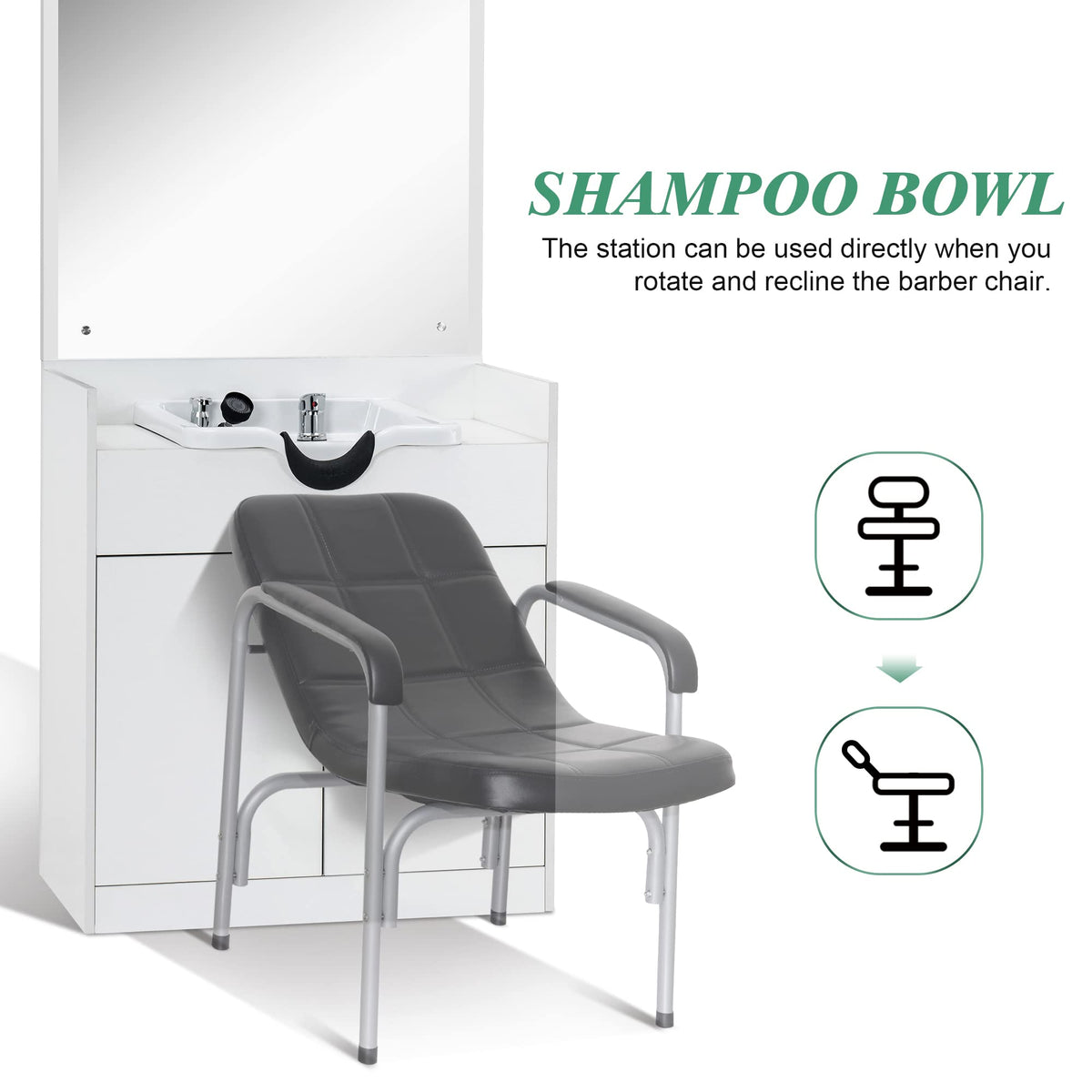 BarberPub Backwash Shampoo Bowl Sink Chair Station with Mirror Salon Styling Cabinet Spa Equipment 3130 (White)