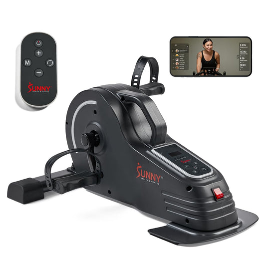 Sunny Health & Fitness 2-in-1 Smart Pedal Exerciser, Motorized Under Desk Exercise Peddler, Portable Mini Bike for Seniors Home & Office Cycle Workout, Exclusive SunnyFit App Bluetooth Connectivity