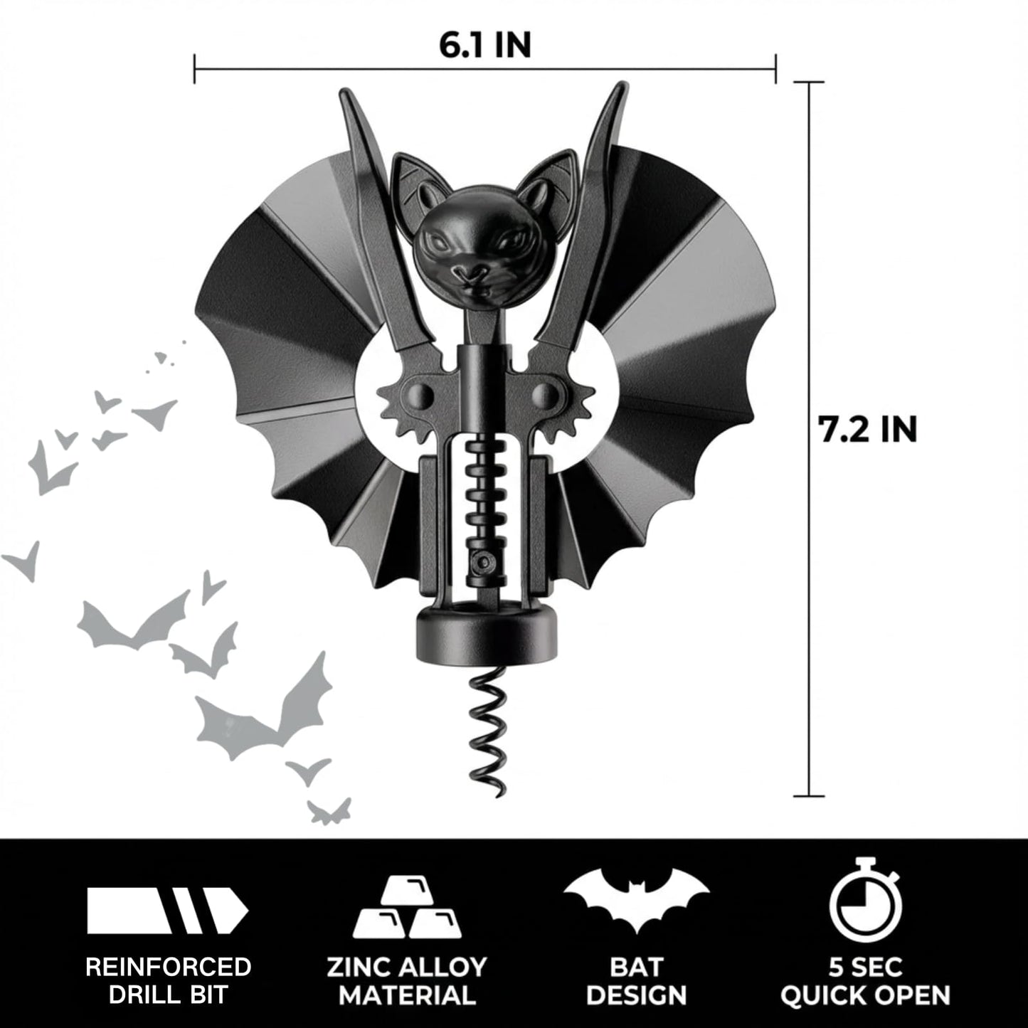 Ghost Bat Bottle Opener, Aluminum Alloy 2-in-1 Wine & Beer Opener, Suitable for Kitchens and Home Bars, Halloween and Gothic Decorative Ornament, Unique Gift for Wine Lovers