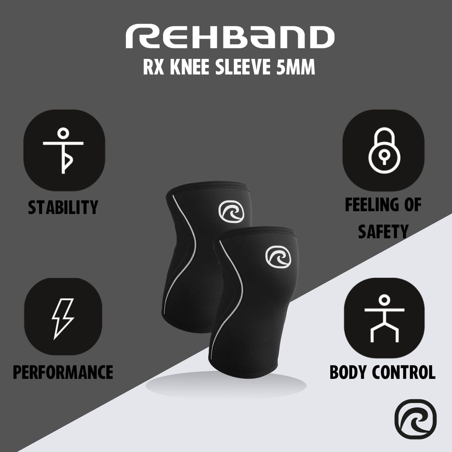Rehband 5mm knee sleeve support for Cross Fit & heavy training, compression neoprene knee sleeve, feel stronger + more secure while workout, Colour:Black, Size:XXS
