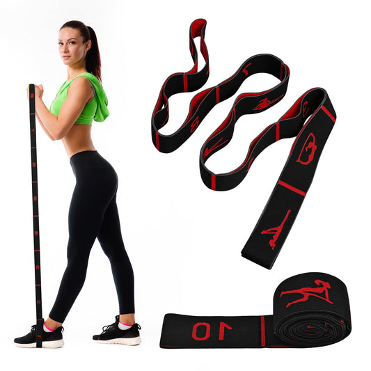 Upgrade Stretching Strap with Loops,Yoga Strap ,Home Workout,Pilate & Flexibility Training,Non Elastic Exercise Stretch Band for Hamstring,Leg Stretcher Belt,Flexibility Fascia (Black-10 Loops, 2 Pack)