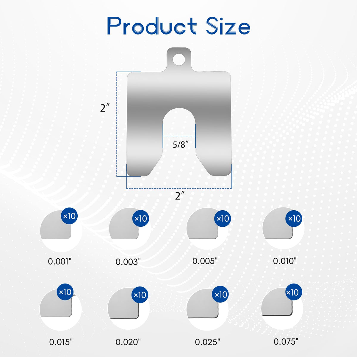 80 Pcs Size A 2" x 2" Stainless Steel Slotted Shims Kit，Stainless Steel Slotted Shim Shop Kit with 8 Thicknesses, Metal Shims Kit for Precise Leveling and Calibration of Machine Tools