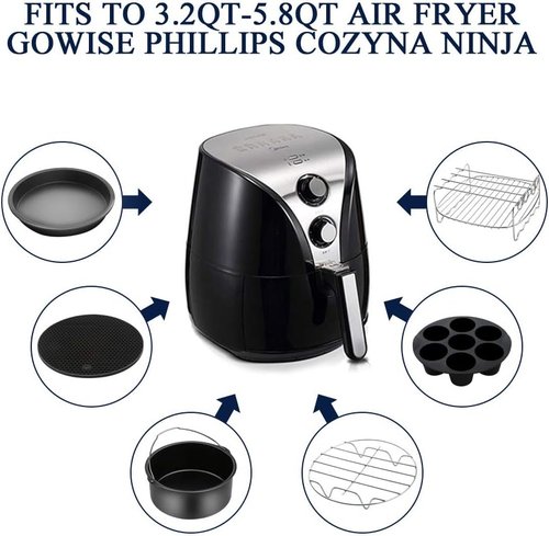 Gowise Air Fryer Accessories 9PCS Set - Fits 3.7QT to 5.8QT Fryers | Includes Cake Barrel, Pizza Pan & More