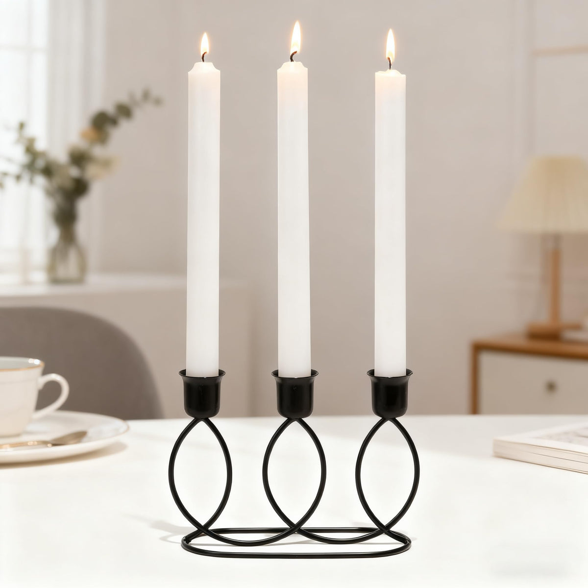 Black Candelabra Metal Candle Holders - 3 Arm Candlestick Holder for Theme Party Table Centerpiece Decoration Dining Room Birthday Holiday Christmas Thanksgiving Wedding