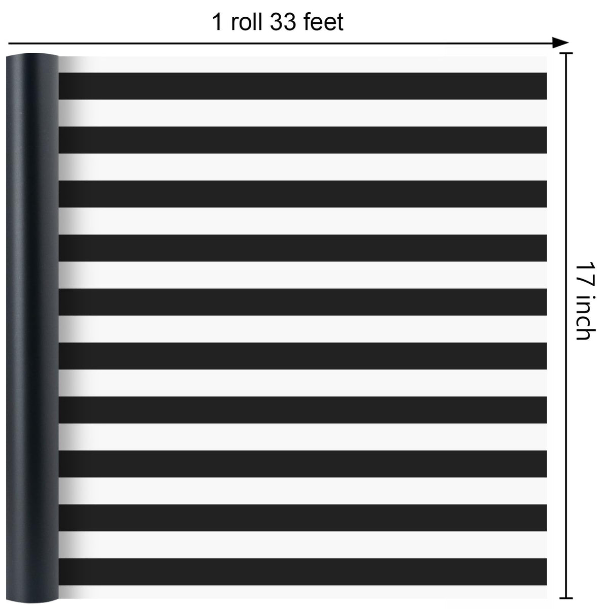 Homeral Black Wrapping Paper Roll - 17 In x 33 Ft Matte Metallic Solid Color & Black and White Stripe Reversible Gift Wrapping Paper for Birthday, Christmas, Father's Day, Graduation, DIY Bouquet