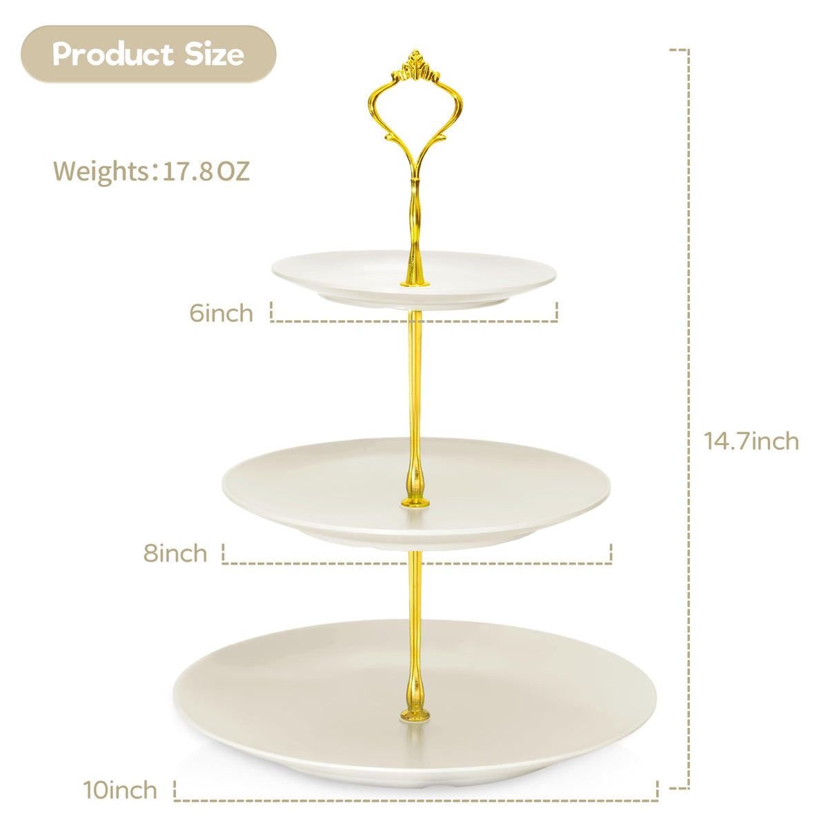 Lucky Will Beige Tiered Dessert Serving Tray for Kid's Party Supplies Favors 3 Tier Cupcake Cake Stand for Birthday Tea Afternoon Halloween Christmas Candy Bar