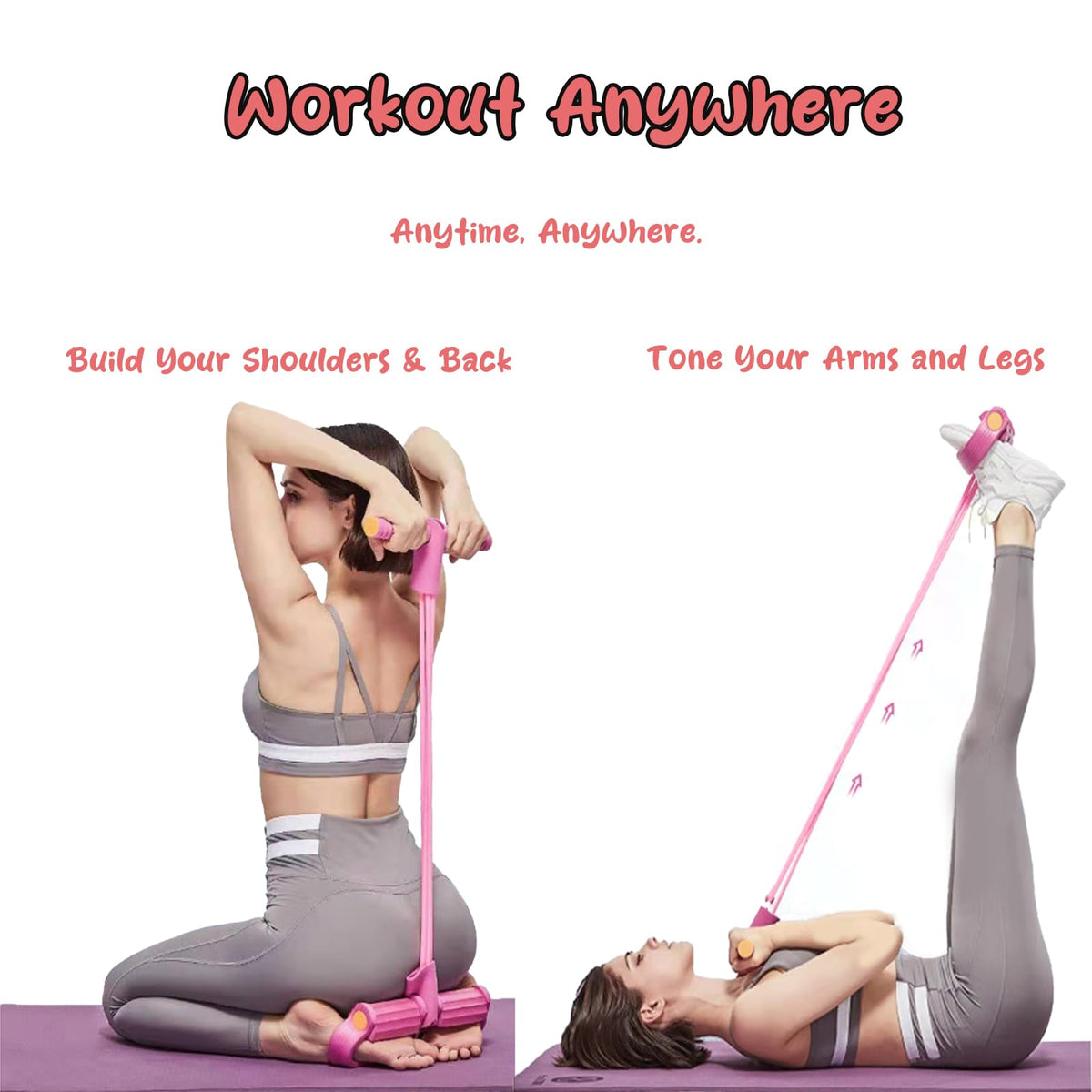 Pedal Resistance Band with Handle, Upgrade 6-Tubes Manual Tension Training Pedal,Multifunction Fitness Bands for Abdomen, Waist, Arm, Leg,Home Fitness (Purple)