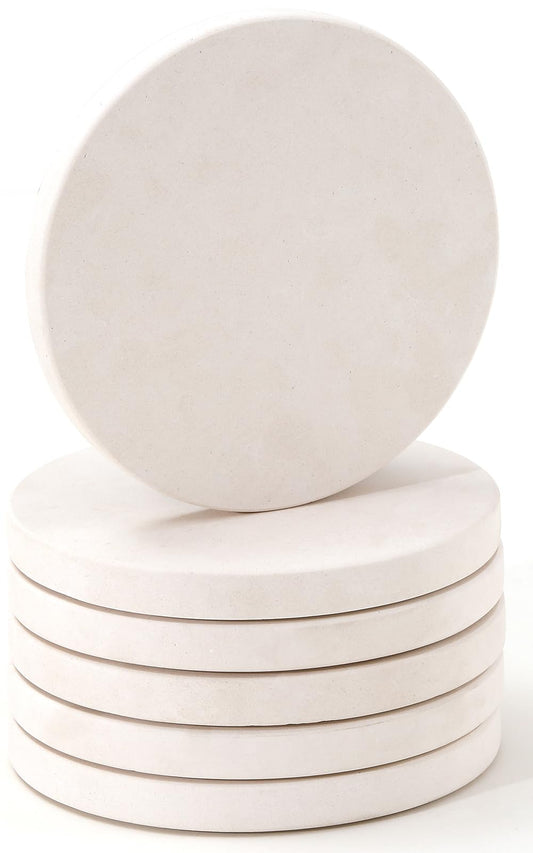 Limestone Water Absorbing Marble Coaster Set - Pack of 6 Absorbs Condensation and Spills Effectively Neutral Color Tone Complements Home Decor and bar Ideal