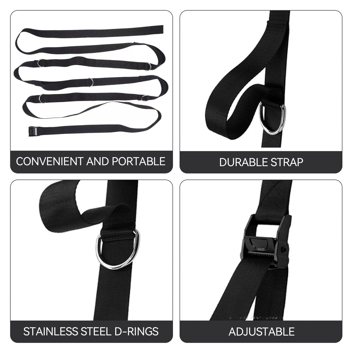 GKAI-XYZ Door Anchor Strap for Resistance Bands - Multi-Point Door Gym Attachment with 5 Stainless Steel D-Rings - Adjustable Home Fitness Equipment for Full Body Workout & Strength Training