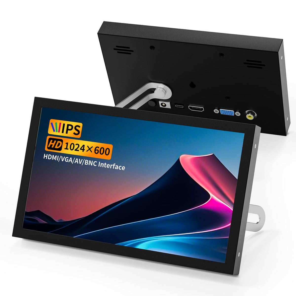 Aurevita 7 Inch Mini Monitor HDMI, Portable Vga Monitor with AV BNC 1024×600 LCD Screen with Built-in Speakers, 178° View Angle IPS, Multi-Function Mini Small Display for Raspberry Pi PC/TV/DVD/CVBS