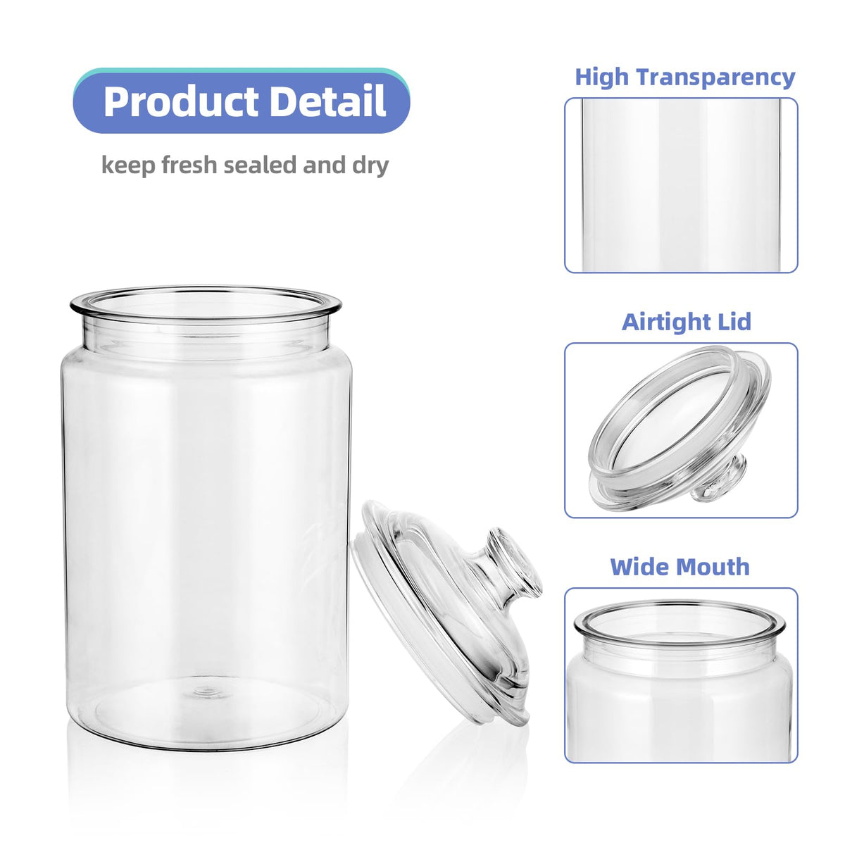 MOLIGOU Plastic Apothecary Jars with Airtight Lid, 120 oz Candy Jars for Candy Buffet, Kitchen Storage Jars, Set of 2
