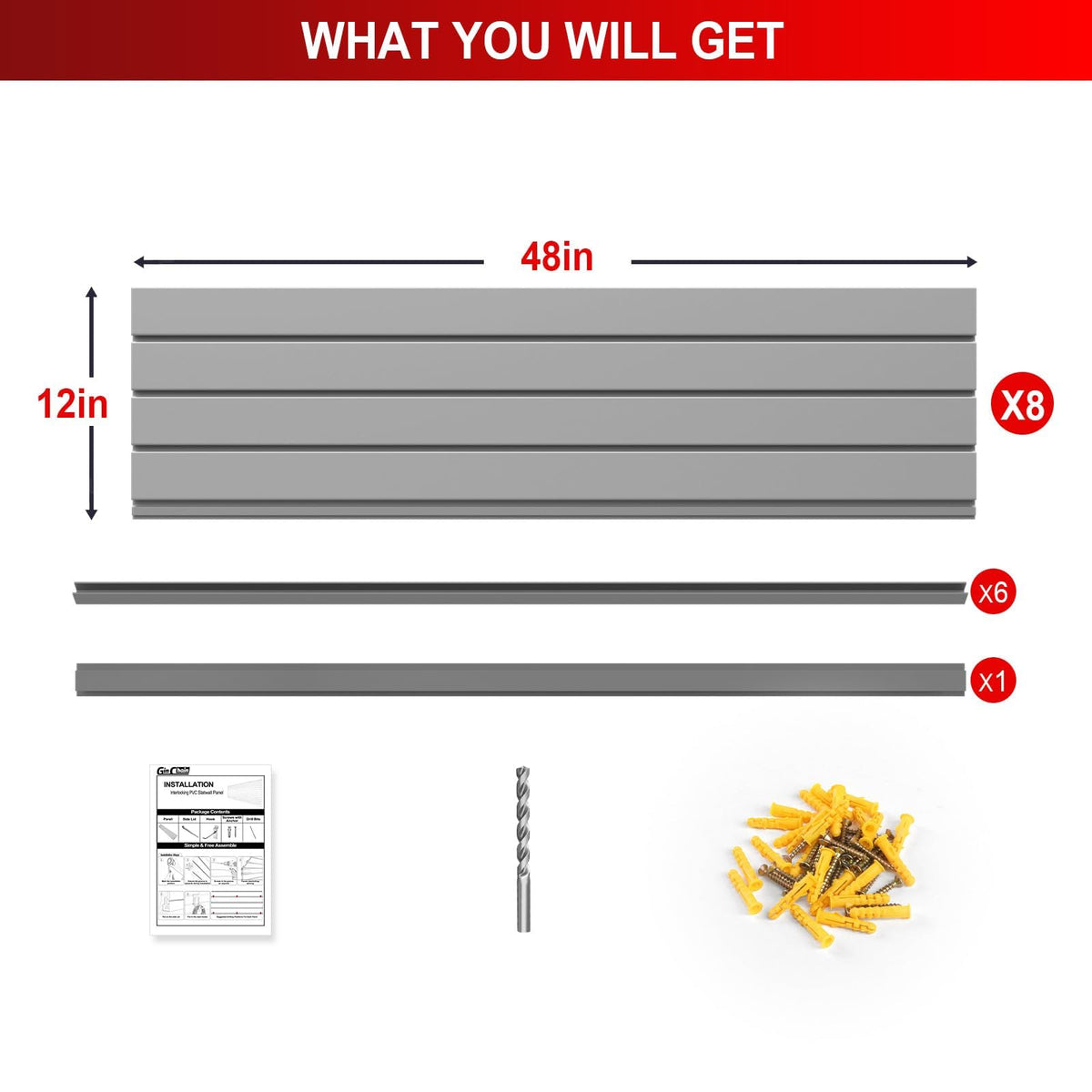 Ginchain 4 x 8 FT Slatwall Panel Garage Wall Organizer, Heavy Duty Slat Wall Paneling Sheets, Interlocking PVC Panels, Garage Slatwall for Tool Organization Mounted Storage Systems