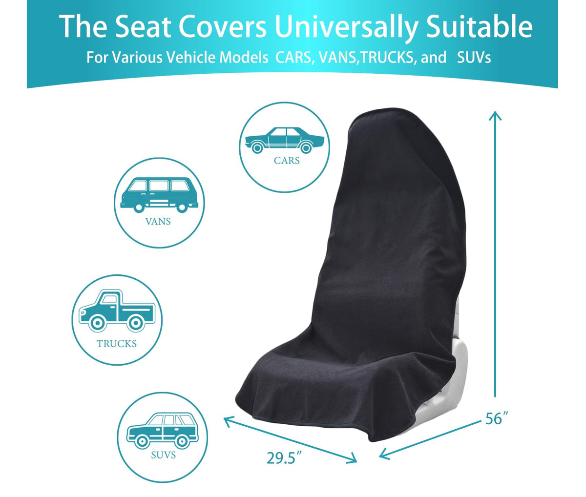 Car Seat Covers Universal Car Protective Front Seat Covers Washable Non-Slip Seat Protectors for Gym Workouts,Waterproof and Sweatproof Towel Seat Covers for Cars,Trucks, Jeeps (2 Pack Black)