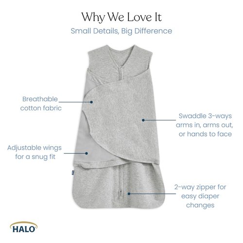 HALO 100% Cotton Sleepsack Swaddle - 3-Way Adjustable Wearable Blanket, Baby Blue, Newborn (0-3 Months)