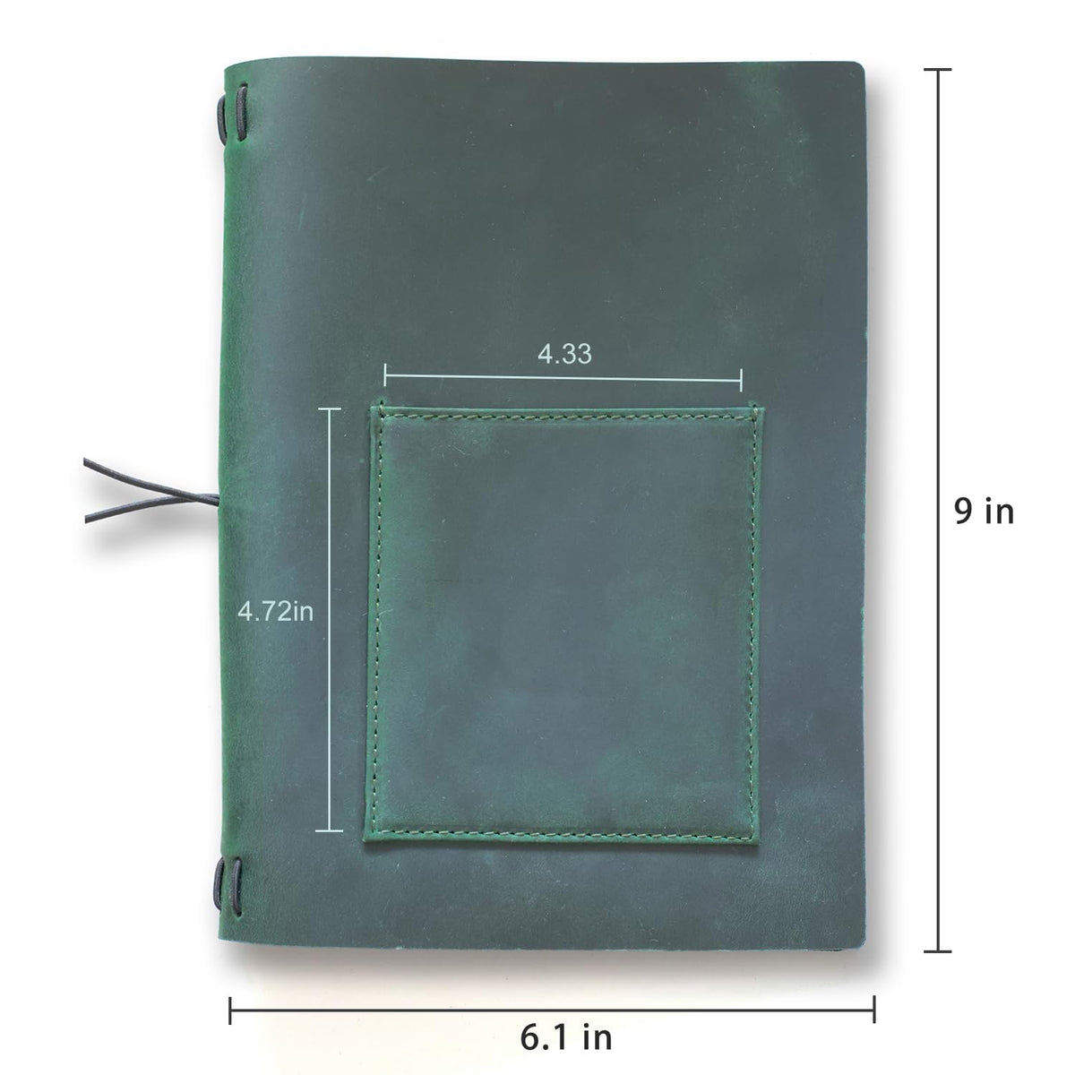KISSKI Small A5 Travelers Notebook Cover, Refillable Leather Journal Cover for 5.5 x 8.5 Inserts, Personal Planner Organizer Case for Writing/Diary, 6 x 9 in with Pocket, Gift for Women Men, Green
