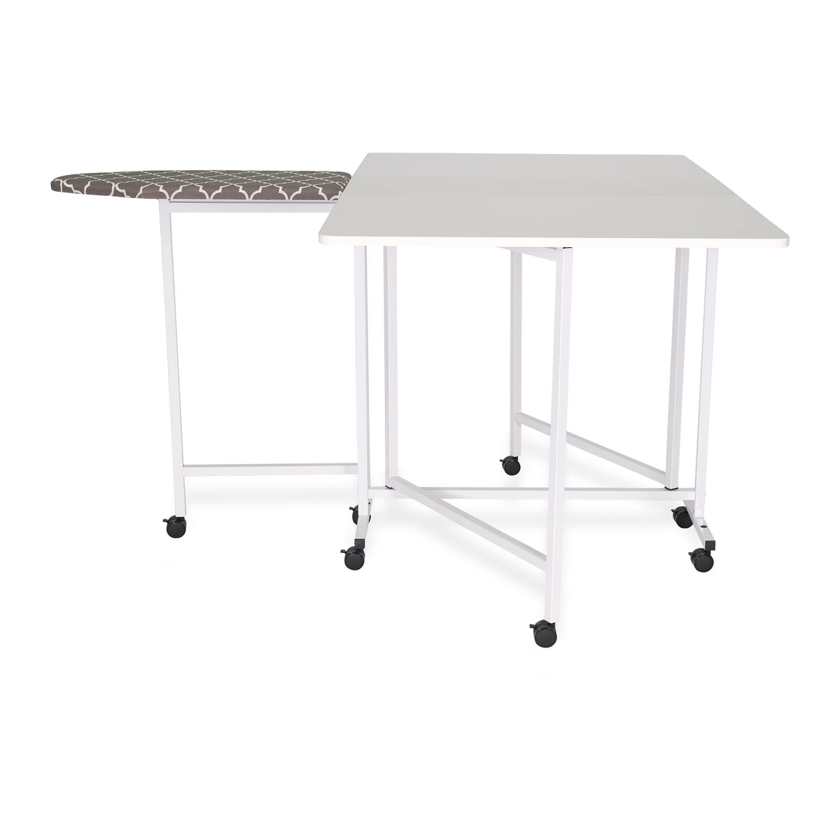 Arrow Millie Folding Cutting Table with Ironing Board – Sewing & Craft Workstation with Storage Shelves