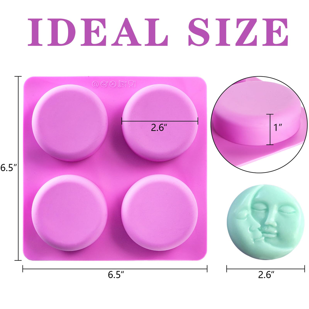 Hedume 3 Pack Sun & Moon Silicone Soap Molds, 4 Cavity Sun & Moon Face Soap Molds, Crescent Moon Face Silicone Soap Mold for Handmade Bath Bombs, Lotion Bar, Polymer Clay, DIY Resin Making