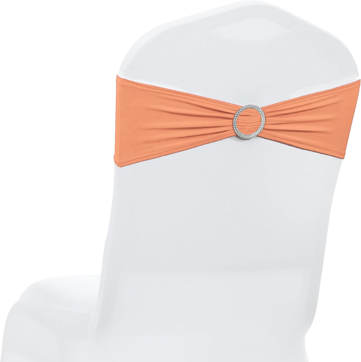 MDS Premium Spandex Chair Sashes - Stretchy Bow Covers with Buckle Slider for Weddings | 25 Pack - Peach