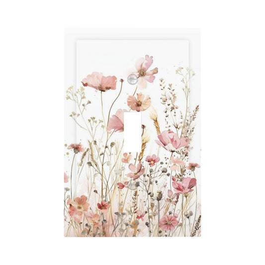 Boho Floral Watercolor Pink Wildflower Butterfly Decorative Light Switch Cover 1 Gang Single Toggle Device Electrical Faceplate Switchplates Decorator Outlet Wall Plate for Bedroom Living Room Decor