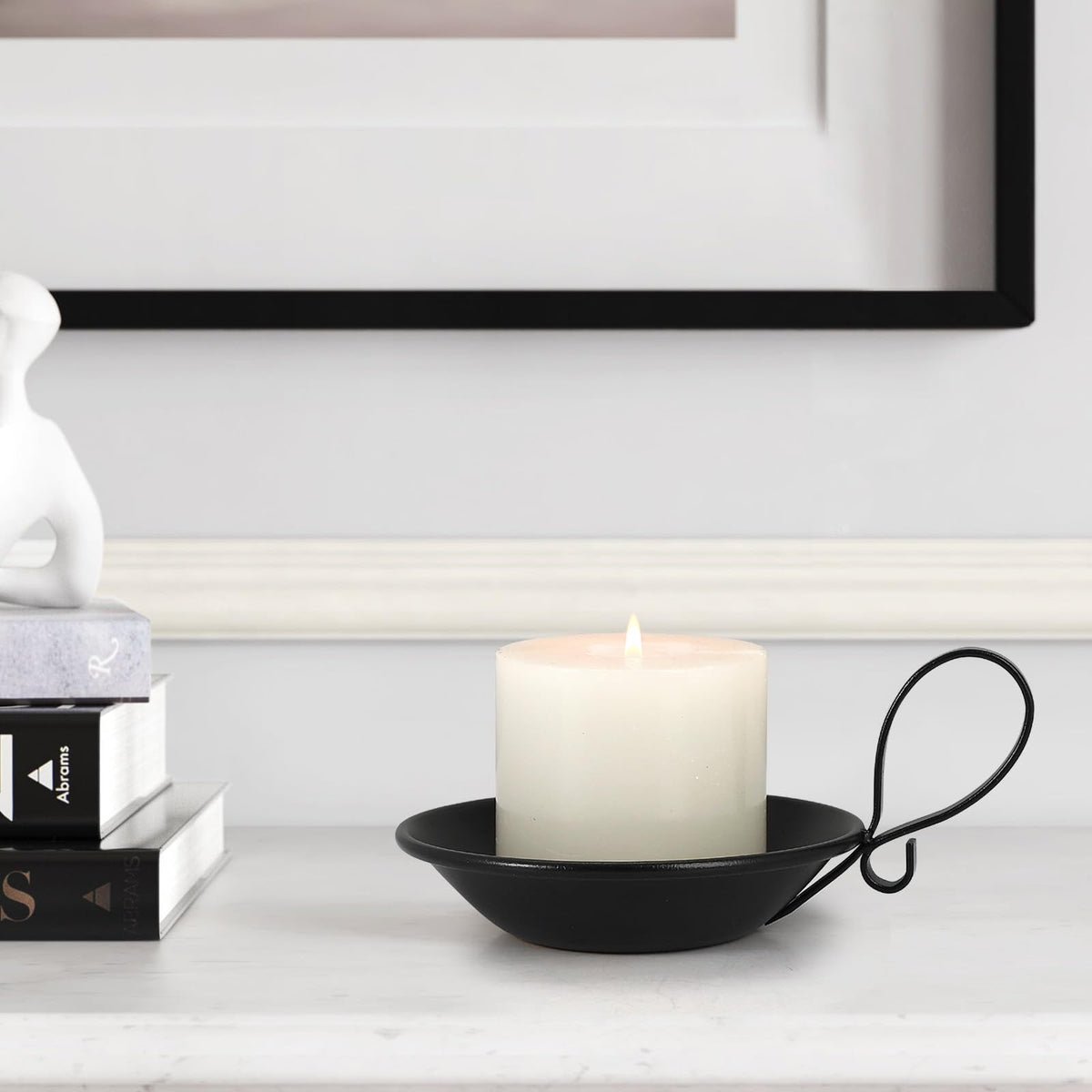 Matte Black Iron Candle Holder with Handle, 2pcs Iron Pillar Candle Holders with Safety Spike for Pillar/Ball Candles, Table Centerpiece Decoration