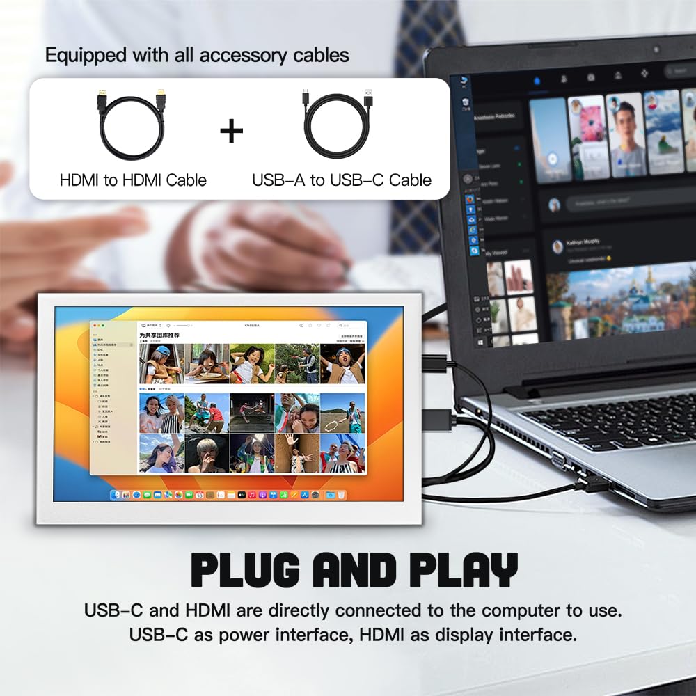 LESOWN Small Monitor 7 inch 1024x600 IPS Capacitive Touch 7" HDMI Wide Screen Portable LCD Display with Speakers for Raspberry Pi Laptop White