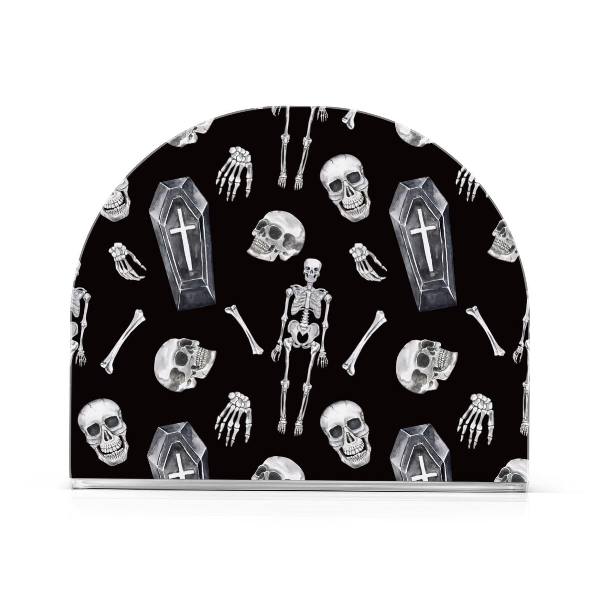 YNNALE Gothic Skull Skeleton Coffin Black Napkin Holder for Table Acrylic Cocktail Napkin Holders Decorative Tissue Dispenser Vertical Napkin Holder for Home Decor Kitchen Dining