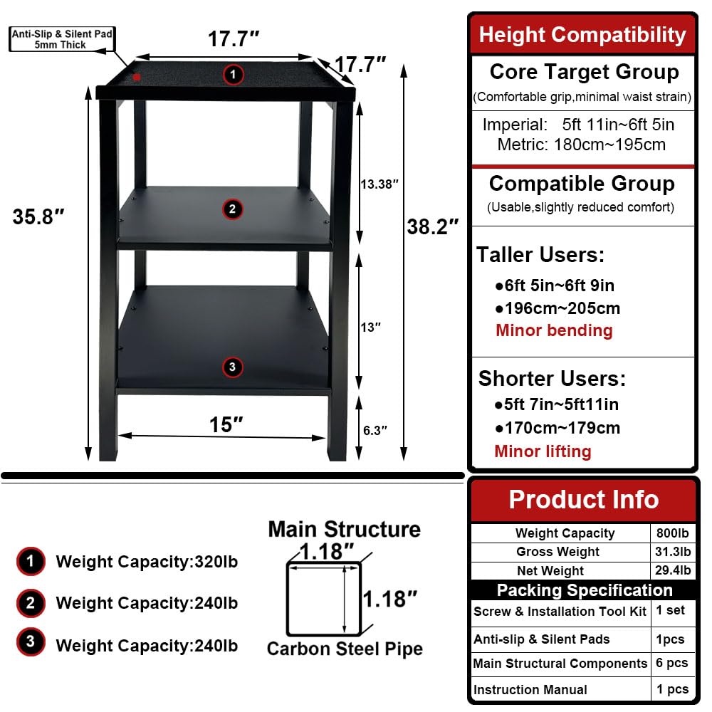 OGODU Heavy Duty Stationary Dumbbell Stand – 600-800 lbs Capacity, 2-Tier/3-Tier Extra Large Storage Rack, Fits Most Adjustable Dumbbells and Kettlebells, Anti-Tip Safety Base, Non-Slip Floor Pads, Heavy Duty Construction for Home Gym, Garage, Commercial