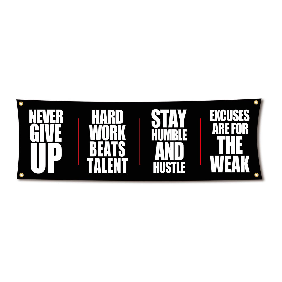 Motivational Gym Flag Banner - Never Give Up - 72x24 Inches Home & Garage Gym Wall Decor with 4 Brass Grommets for Easy Hanging