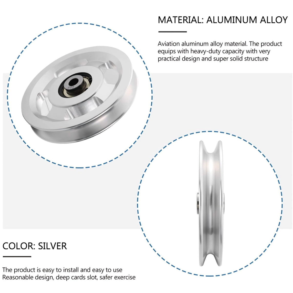 Gueiddi Aluminum Pulley for Home Gym, Load Capacity Sealed Bearing Pulley System, Quiet & Smooth Replacement Gym Pulley Wheel for Cable Machine, LAT Pulldown, Weight Equipment (1, Gold, 114-115mm)