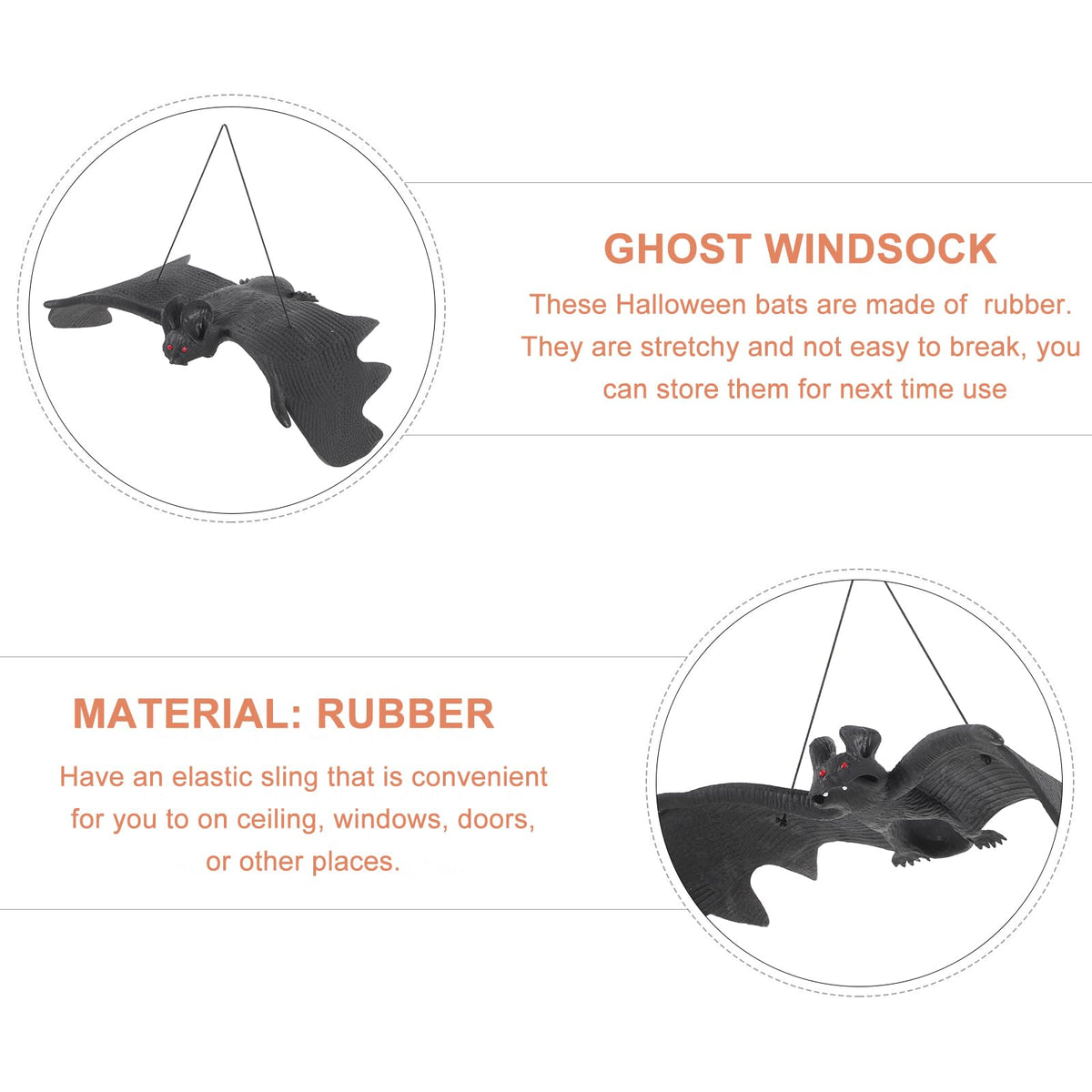 LUOEM 3 PCS Halloween Simulation Hanging Bats Realistic Looking Spooky Rubber Hanging Bats Props for Halloween Decoration (24 x 9cm)