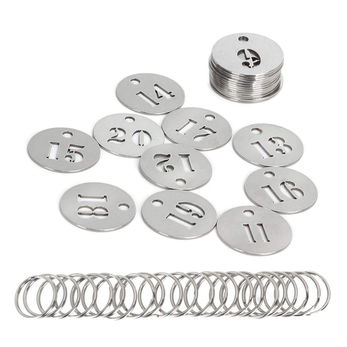 NumRealm Number Key Tags with Rings, 1" 304 Stainless Steel Key ID Tags, Metal Number Labels - 1 to 10