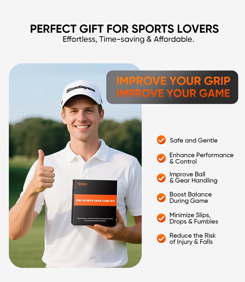 NIMOSY Pro Sport Grip Cleaner Kit - Golf Club & Pickleball Paddle Grip Care Set with Spray, Brush & Microfiber Towel - Restores Grip for Baseball, Tennis, Soccer Goalie Gloves - Perfect Sports Gift