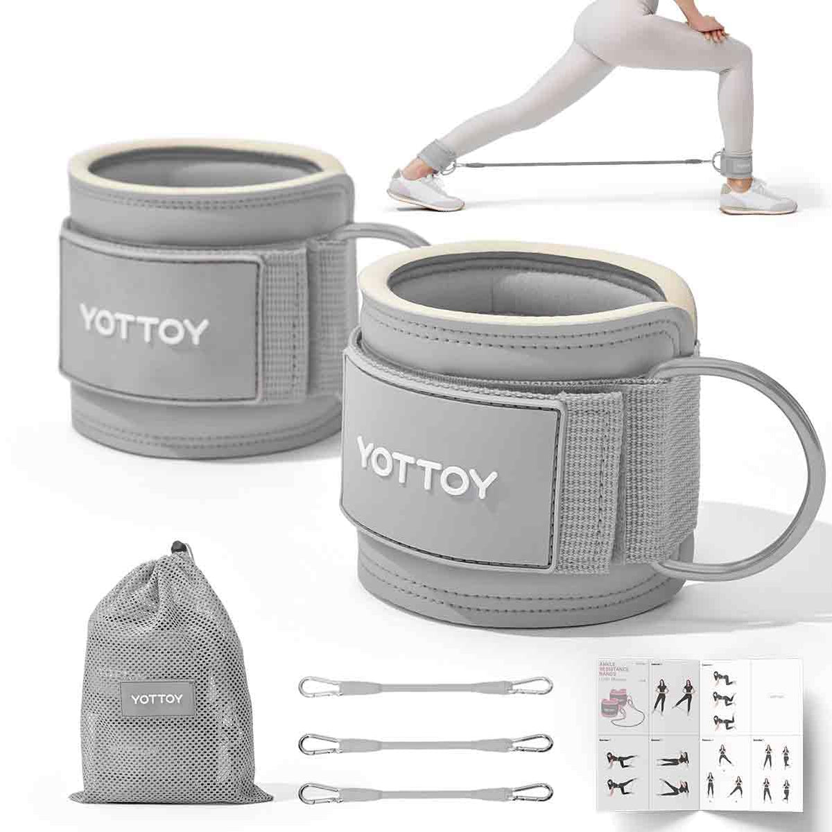 YOTTOY Ankle Resistance Bands with Cuffs, Adjustable Ankle Straps for Leg & Glute Workout, Butt Exercise Bands for Cable Machines Women, Perfect for Hip Fitness & Booty Training (Grey)