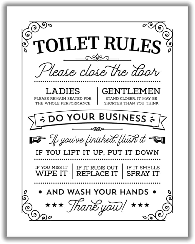 ShopHaven Toilet Rules Wall Art - Retro Bathroom Decor Poster | 8x10 Unframed Print