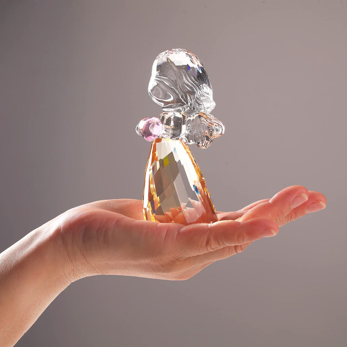 DOJOZ Crystal Little Angel Christmas Birthday Gifts Cherub Figurine Paperweight Decor Ornaments Art Collecible (Gold)