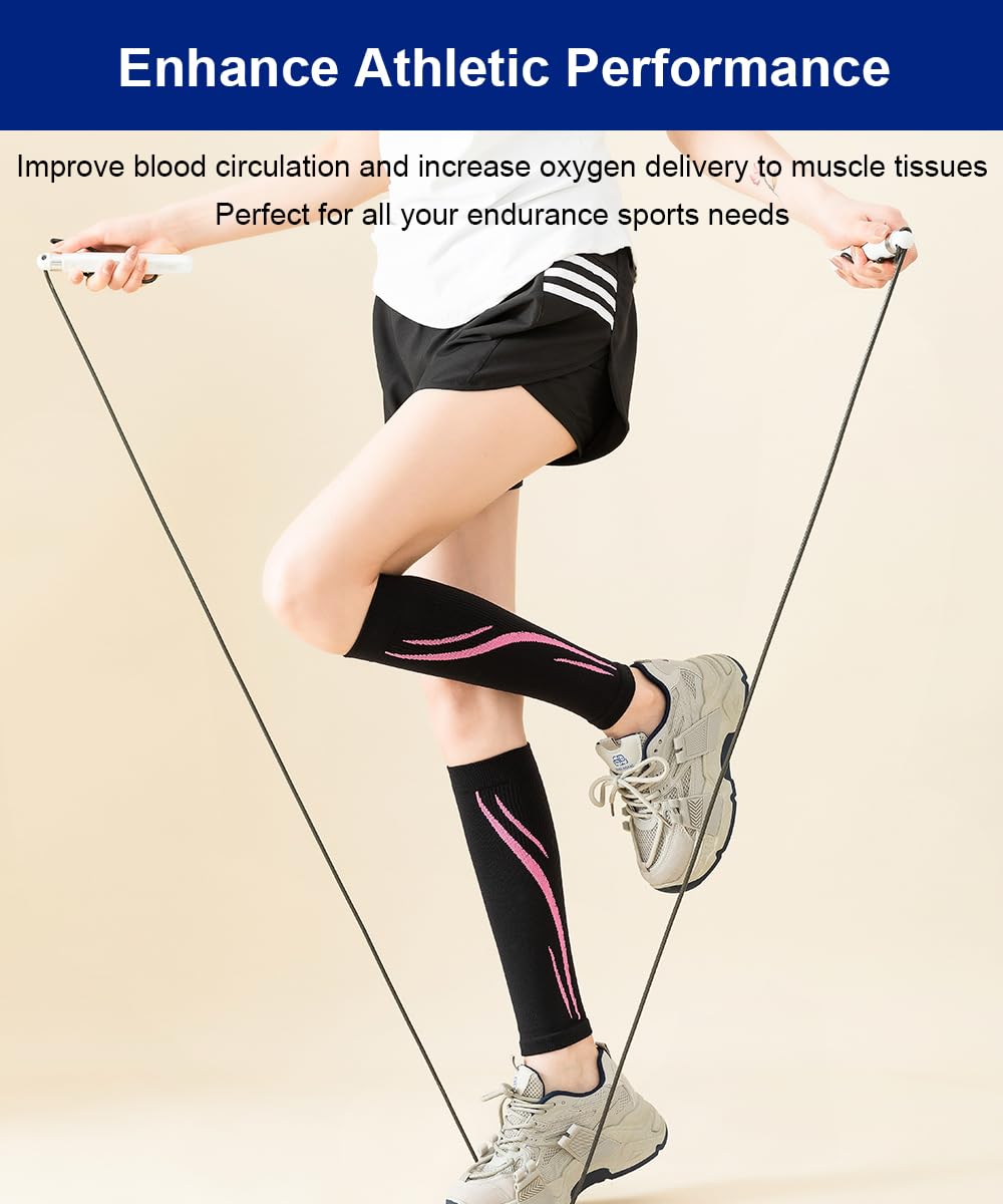 SUJAYU Leg Compression Sleeve Calf Compression Sleeve Women Compression Socks for Flying, Shin Compression Sleeve Shin Splint Relief (Black, L/XL)