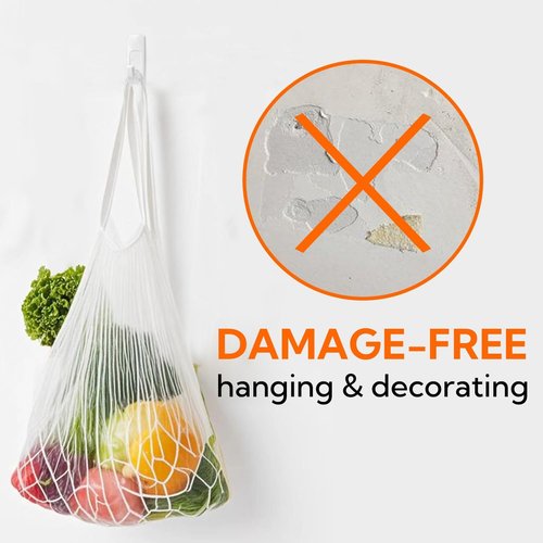 Hookay 5lbs Adhesive Wall Hooks - Damage-Free Heavy Duty Utility Hooks | 7 Hooks & 12 Strips, White Plastic