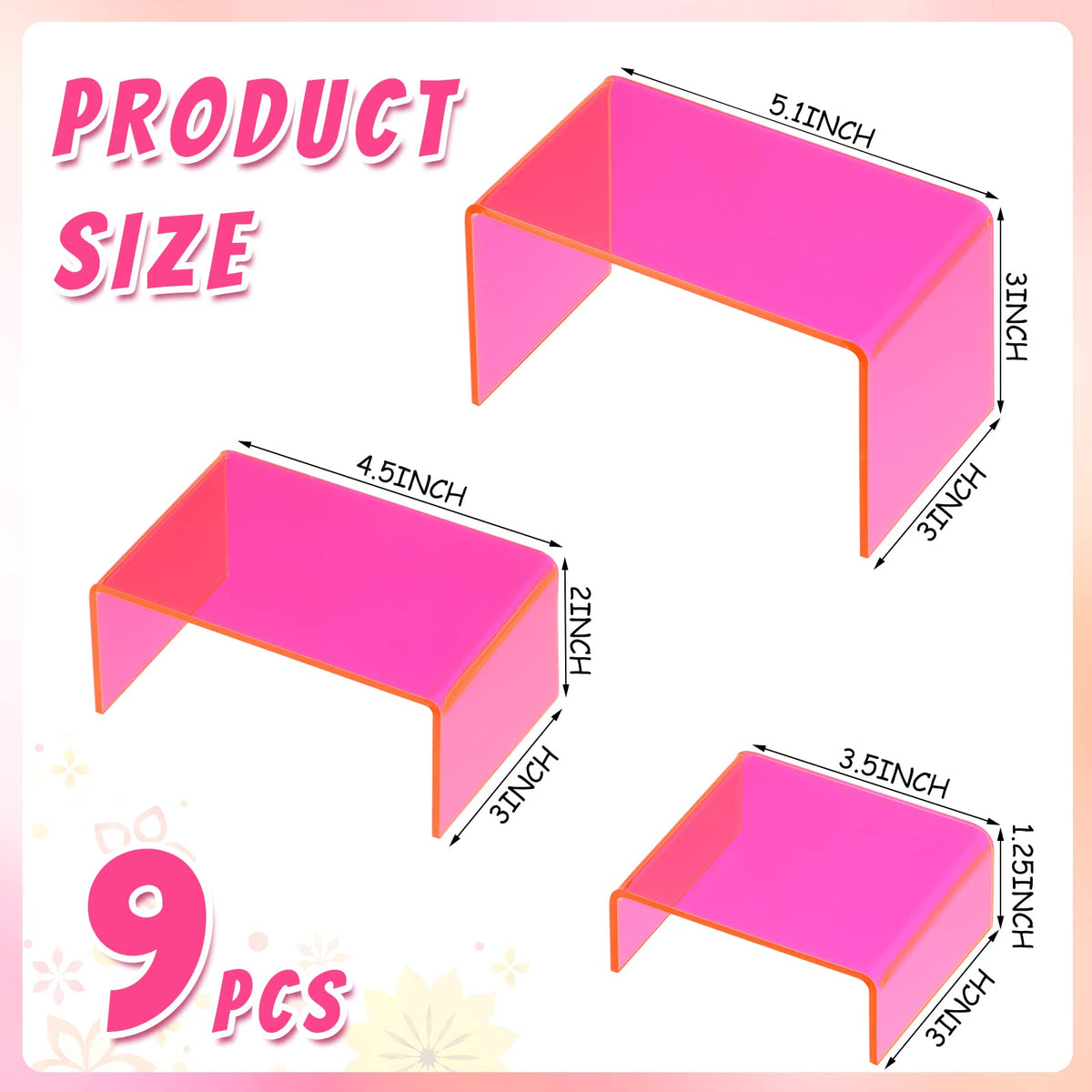 Qunclay 9 Pieces Neon Pink Acrylic Display Risers Stand Shelf Acrylic Retail Desktop Jewelry Display Riser Showcase Fixtures for Dessert Cupcake Figure Collectibles Party(Neon Pink)