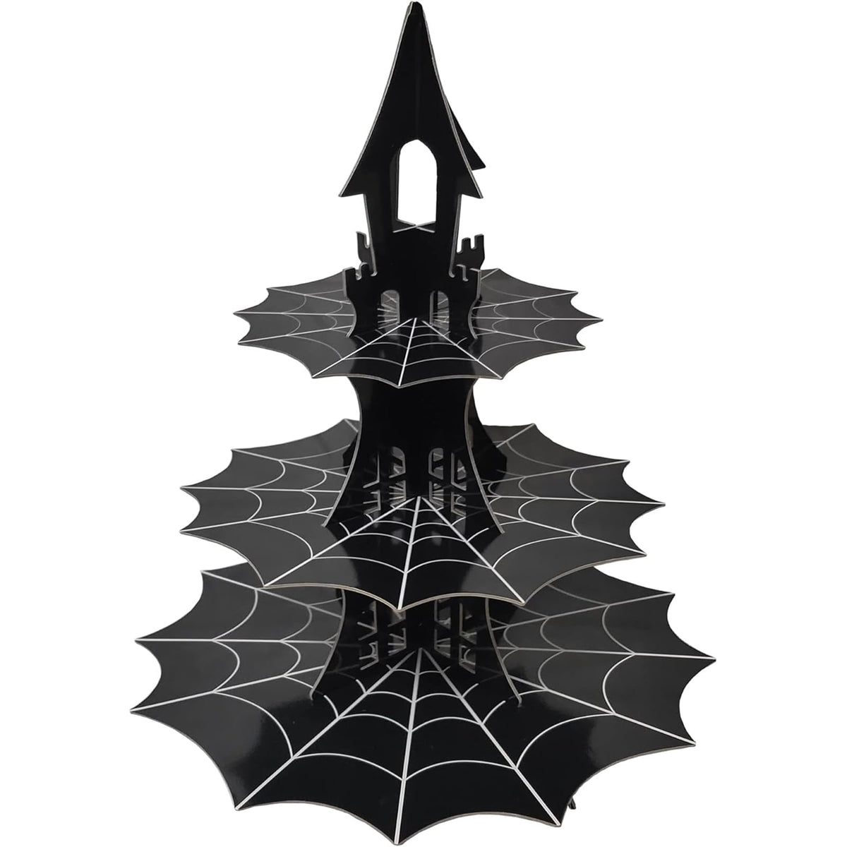 3-Tier Spider Web Cupcake Cardstock Stand - Haunted House & Ghost Theme Halloween Cool Hero skyscraper Party Serving Tray birthday party supplies