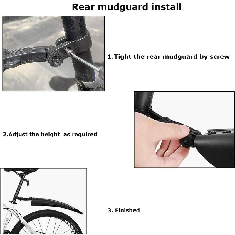 TuTuYa Bike Fender Set, Adjustable Bicycle Mudguards with 2 Arrow Reflective Stickers and 1 Reflective Tape, for 20-26 inch Bikes, Universal Front and Rear Tire Mud Guard for Most of Popular Bicycles