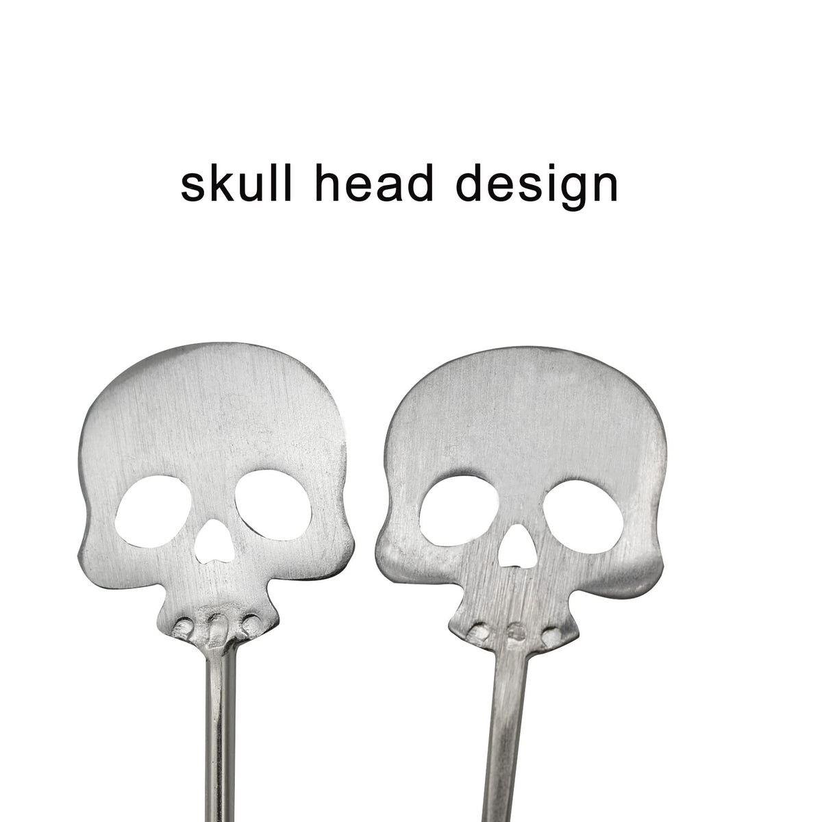 Pinenjoy 6Pcs Skull Swizzle Sticks 8.7inch Coffee Stirrers Reuseable 18/10(304) Stainless Steel Beverage Cocktail Stirrer for Bar Halloween Party Mixing Drinks