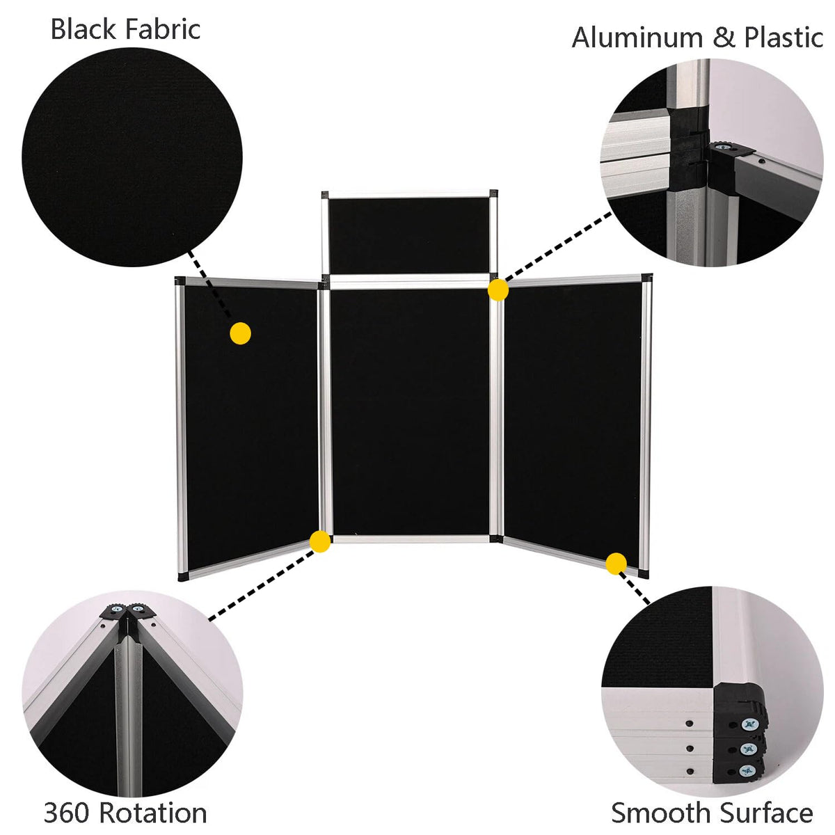 ISXACFF 3+1 Panel Trade Show Presentation Board 70.8“ x 35.4” Black Trifold Poster Board Folding Exhibition Display Boards Double Sided Tabletop Display with Storage Bag Hook & Loop-Receptive Fabric