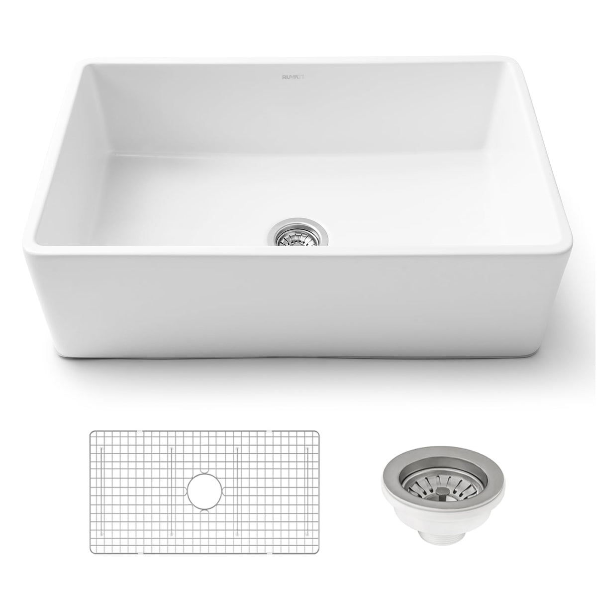 Ruvati 30 x 20 inch Fireclay Reversible Farmhouse Apron-Front Kitchen Sink Single Bowl - White - RVL2100WH
