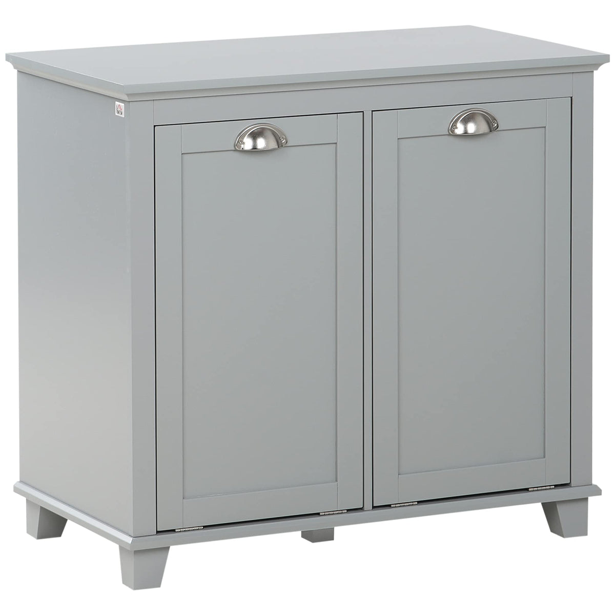 Tilt-Out Laundry Sorter Cabinet, Bathroom Storage Organizer with Two-Compartment Tilt-Out Hamper, Gray