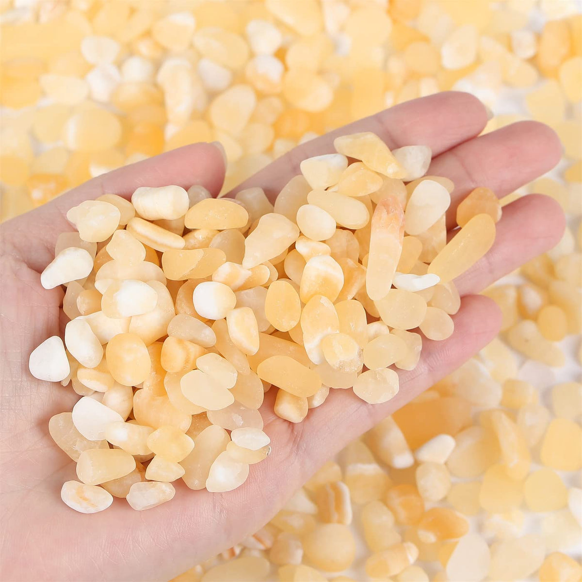 Yellow Jade Aquarium Gravel Rocks Natural Tumbled Healing Crystal Chips Bulk Gemstones Crushed Stones for Fountain Vase Filler Planters Decorative Fish Tank Potted Reiki Energy Balancing 0.45lb