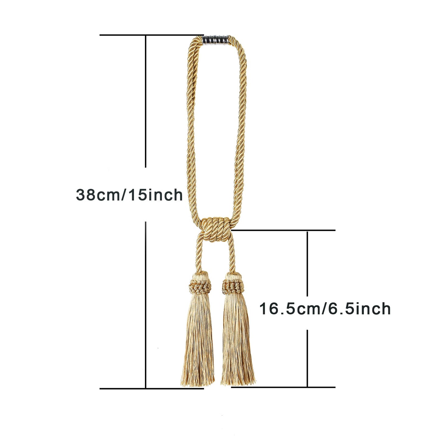Fenghuangwu Magnetic Curtain Tiebacks 2 Pack Tassel Curtain Tieback Modern Handmade Tie Backs,Decorative Tassel Holdback for Draperies,Window Decor（Gold）