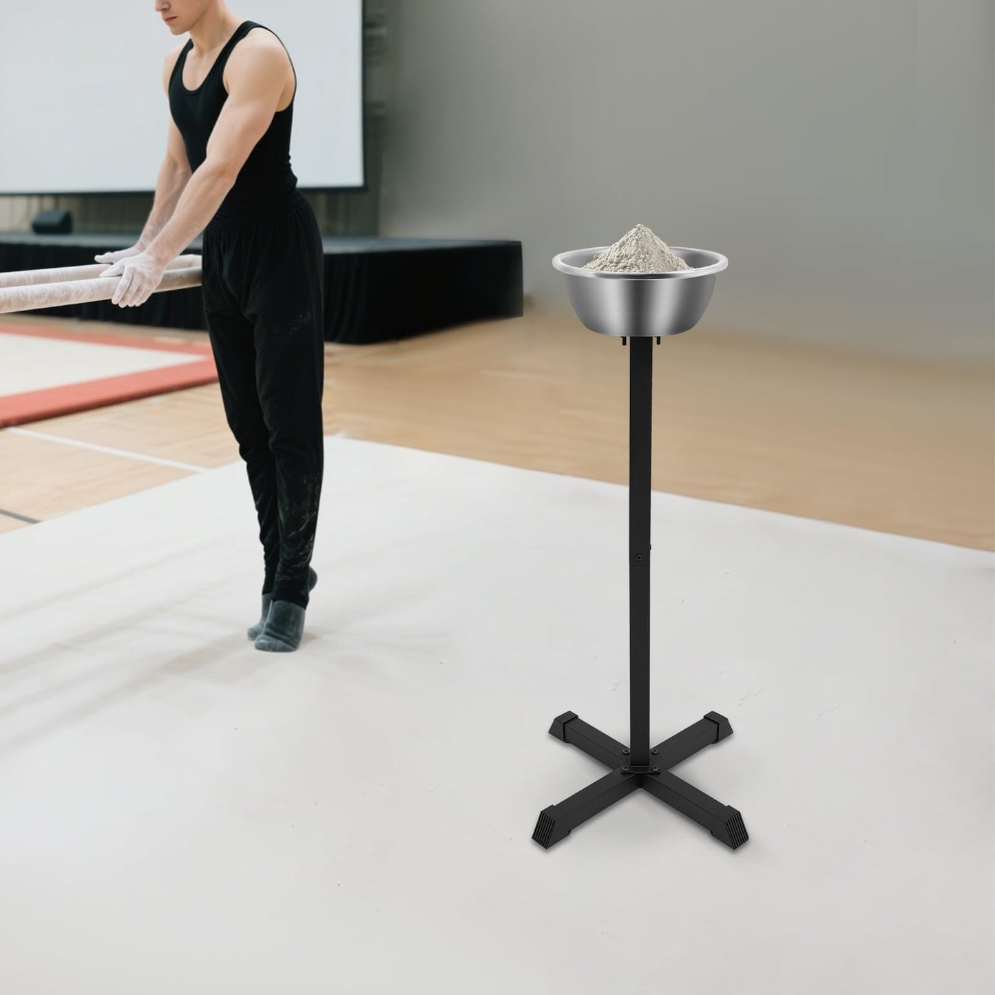 wruoiweods 21.6" x42.3" Portable Gym Chalk Stand, Freestanding Holder Gym Chalk Bowl, Compact & Lightweight, Fitness Chalk Holder Station with Bowl Bucket for Gymnastics Weight Lifting Climbing Sport