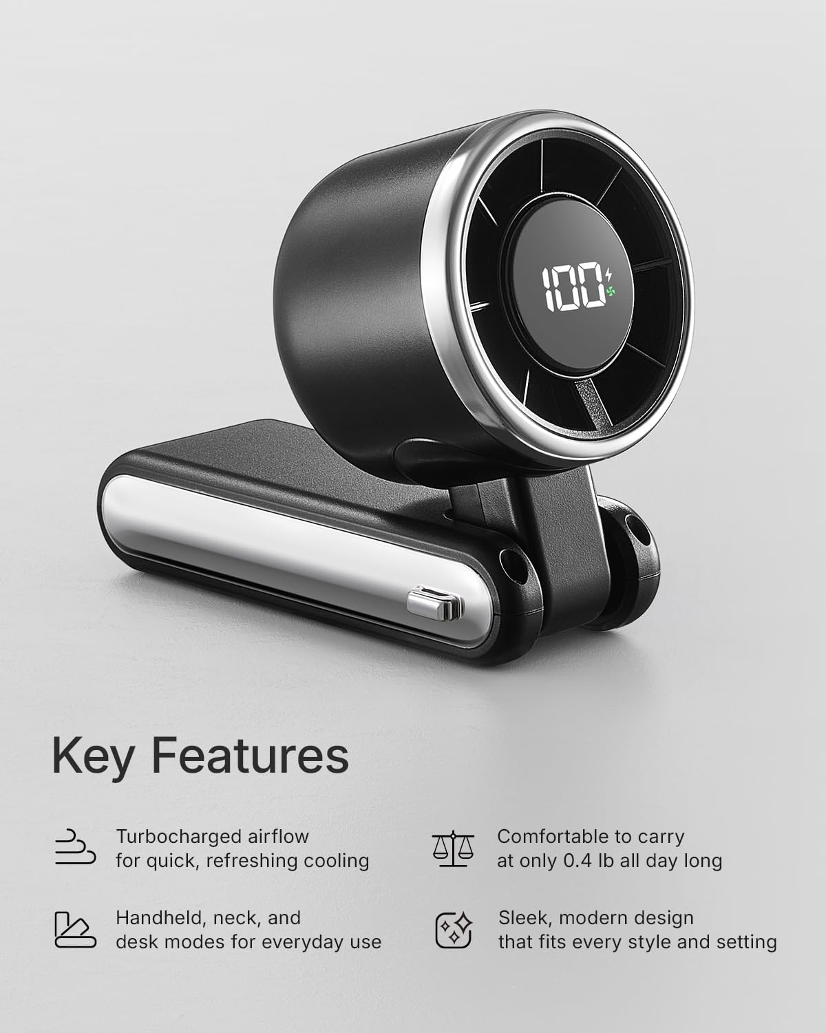 Skiennix Portable Handheld Turbo Fan - 5-Speed Rechargeable Mini Personal Fan | 4000mAh Battery, Ideal for Travel & Beach (Black)